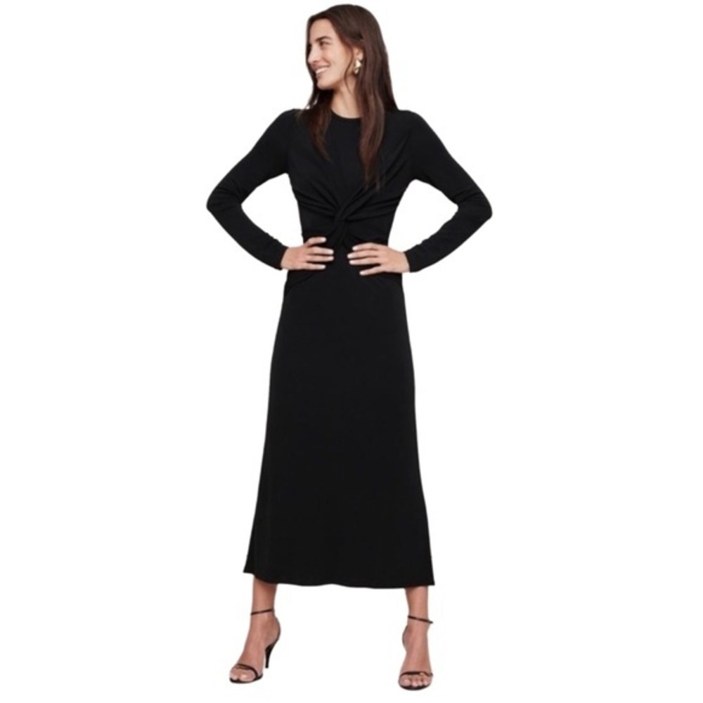 Banana Republic Black Long Sleeve Jersey Fabric Ruched Dress